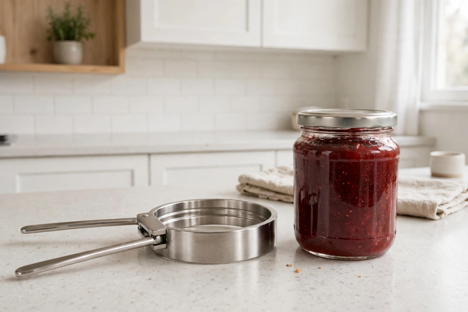 Extra-wide stainless jar opener with two long oval handles