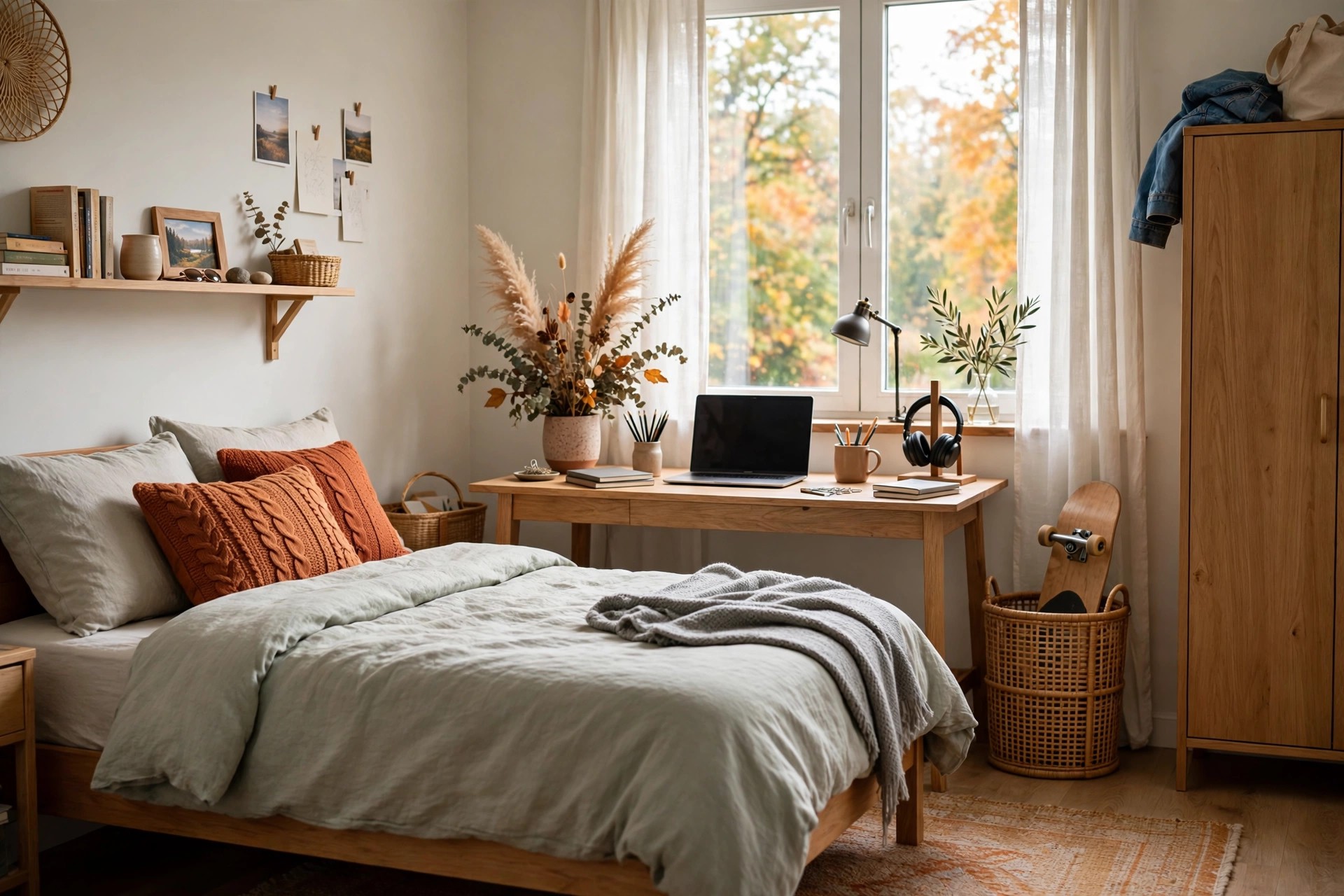 Teen bedroom with a small calendar on the desk marking the next change date